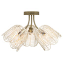 11.5"H Gold-Colored Metal Ceiling Light with Rattan Shades