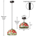 9.5" W Genevieve Red Flowers Stained Glass Dome Shade Pendant Light