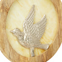 14" W Bird Theme Round Decorative Stained Glass & Metal Stand with Wood Frame