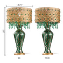 25"H Jeweled Gold Metal and Mosaic Base Table Lamp with Cascading Green Crystals