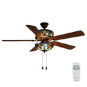 52"W LED Tiffany Style Stained Glass Halston Ceiling Fan with Remote Control