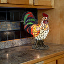 15"H Stained Glass Rooster Accent Lamp on a a countertop