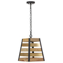 1-Light Metal Hanging Pendant with Mango Wood and Gold Metal Slats Shade