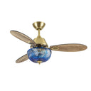 42" W Cecily LED Indoor Blue Swirl Hand-Cut Glass Gold Ceiling Fan with Remote Control