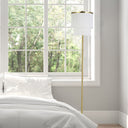 63"H Polished Metal Floor Lamp With Cream Fringe Shade
