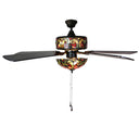 52"W LED Tiffany Style Stained Glass Halston Ceiling Fan with Remote Control. Profile lit