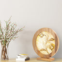 14" W Floral Theme Round Decorative Stained Glass & Metal Stand with Wood Frame