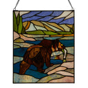 14" H Bear Stained Glass Window Panel