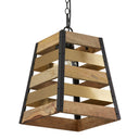 1-Light Metal Hanging Pendant with Mango Wood and Gold Metal Slats Shade