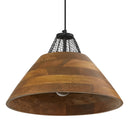 1-Light Black Metal Cage and Walnut-Stained Wood Pendant