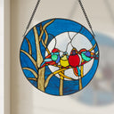 16"H Birds in the Night Sky Round Stained Glass Window Panel