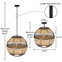 Rosalind 19.75"W Jute and Black Frame Pendant Light