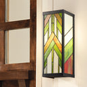 River of Goods Green Stained Glass and Black Satin Rectangular 1-Light Outdoor Wall Sconce
