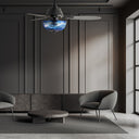 42" W Cecily LED Indoor Blue Swirl Hand-Cut Glass Black Ceiling Fan with Remote Control