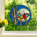 16"H Birds in the Night Sky Round Stained Glass Window Panel