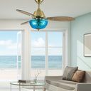 42" W Valencia LED Indoor Blue Hand-Cut Glass and Gold Finish Ceiling Fan with Remote Control