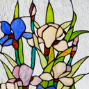 28" H Floral Purple Iris Stained Glass Window Panel