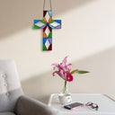 15" H Tiffany-Style Cross Stained Glass Window Panel