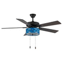52" W Lark Tiffany Stained Glass Blue and Oil Rubbed Bronze Ceiling Fan with Remote Control
