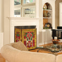 28"H Stained Glass Fleur de Lis Fireplace Screen