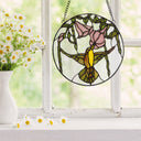 10"H Hummingbird and Hibiscus Round Stained Glass Window Panel