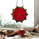 12"H Mary Holiday Poinsettia Stained Glass Window Panel