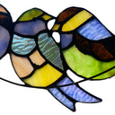 4.5"H Peyton Blue Three Birds Stained Glass Window Panel