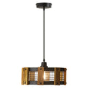 12" W Mattie Black Painted Metal Pendant Light with Wood Shade