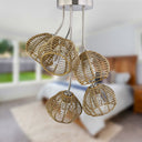 20.5"H Brushed Nickel Five-Branch Rattan Ceiling Light