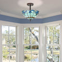 13" H Amelia Blue and Amber Stained Glass Shade Traditional Semi-Flushmount Ceiling Light