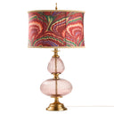 31.5" H Dash Red Printed Drum Shade Geometric Pink Glass Table Lamp