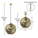 16" W Jillian Industrial Abstract Gold Metal Globe Shade Pendant Light