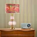 31.5" H Dash Red Printed Drum Shade Geometric Pink Glass Table Lamp