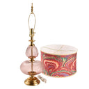 31.5" H Dash Red Printed Drum Shade Geometric Pink Glass Table Lamp