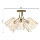 11.5"H Gold-Colored Metal Ceiling Light with Rattan Shades