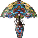 24" H Margaret Double Lit Amber Tiffany Style Stained Glass Table Lamp. Close up of shade
