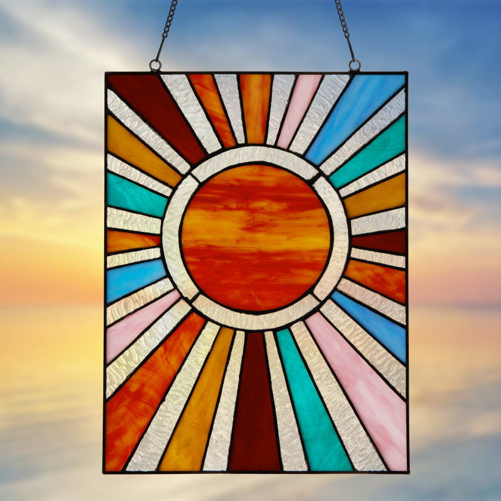 Lila Multicolor Sunburst Stained Glass Window Panel - Thumbnail 5