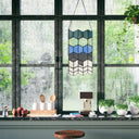 16.5"H Olivia Grey & Blue Cubes Stained Glass Window Panel