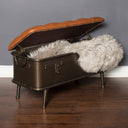 17"H Tufted Faux Leather & Distressed Metal Storage Bench