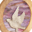 14" W Bird Theme Round Decorative Stained Glass & Metal Stand with Wood Frame
