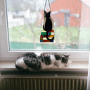12.5”H Kate Black Library Cat Stained Glass Window Panel