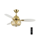 42" W Braxton LED Indoor Clear and Gold Glass Ceiling Fan with Oak/White Blades, Remote Control