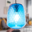 7" W Payton Retro Blue Hand Blown Glass Globe Shade Pendant Light with Hand Cut Honeycomb Design
