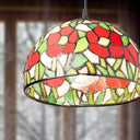9.5" W Genevieve Red Flowers Stained Glass Dome Shade Pendant Light