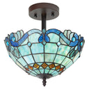 13" H Amelia Blue and Amber Stained Glass Shade Traditional Semi-Flushmount Ceiling Light