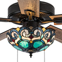 52"W 5-Blade Remote-Controlled Ceiling Fan Tiffany Glass