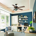52"W 5-Blade Remote-Controlled Ceiling Fan Tiffany Glass