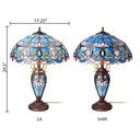 24.5" H Victorian Blue Dome Shade Double Lit Tiffany-Style Stained Glass Table Lamp