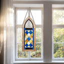 36" H Victorian Checkerboard Cathedral-Style Stained Glass Window Panel