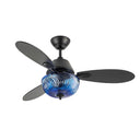 42" W Cecily LED Indoor Blue Swirl Hand-Cut Glass Black Ceiling Fan with Remote Control